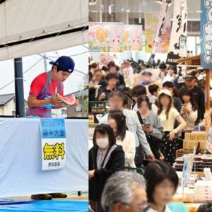 イベントの様子(スイカ早食い大会、土産もの売り場)